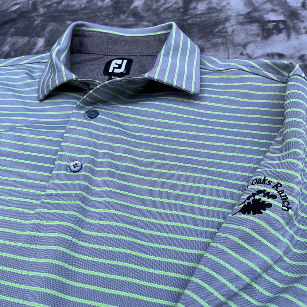 FootJoy Mens Large Long Sleeve Golf Polo Shirt Grey Lime Green Fair Oaks Ranch